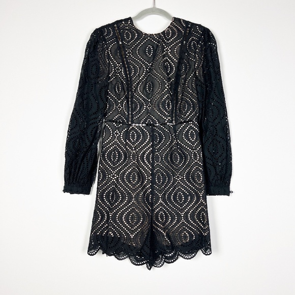 Zimmermann Pants - Zimmermann Cotton Allover Lace Crochet Knit Semi Sheer Playsuit Romper Black 6